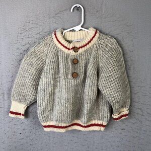 Northern Watters Knitwear Sweater Kids XS Gray Wool Henley Chunky Knit Canada